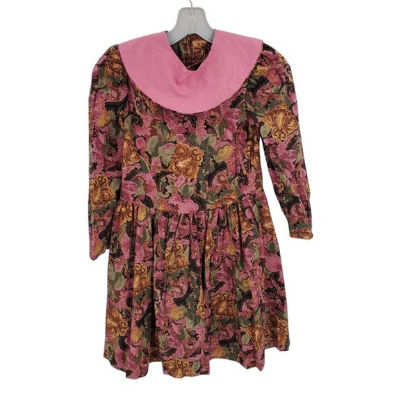 Vintage Dress Girls 7‎ Floral Bib Collar Prairie Cottagecore Puff Long Sleeve - Picture 10 of 10